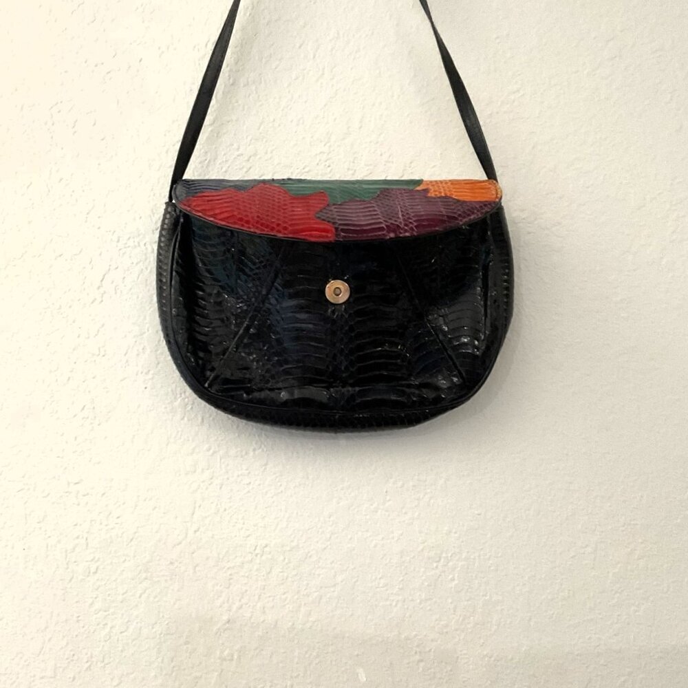 VINTAGE J. RENEE PATCHWORK SNAKESKIN CLUTCH CROSSBODY PURSE BAG - Picture 4 of 12